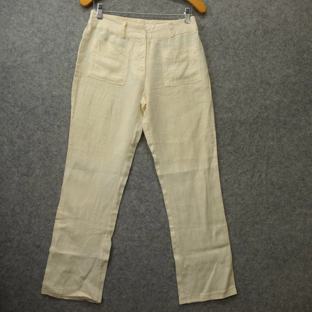 Vintage Linen Pants Womens S Oat Coastal Summer Patch Pocket MADISON BROWN 28x29